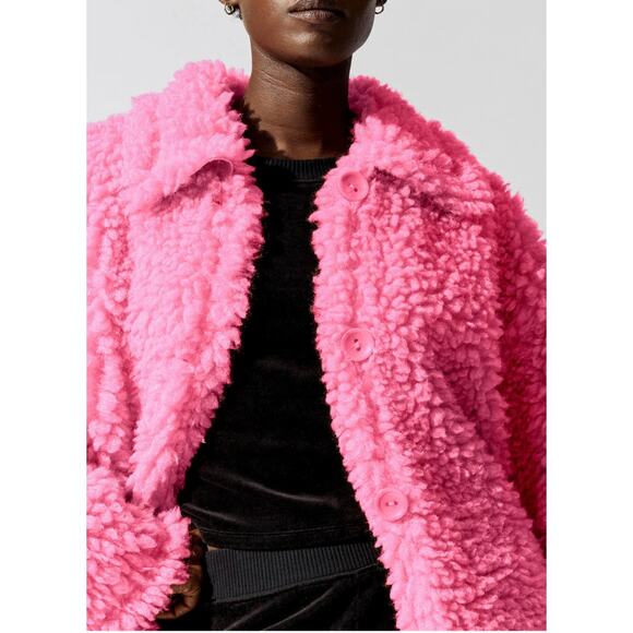 Stand Studio Gwen Faux Fur Shearling Coat Jacket Pink Xsmall Small Oversized NEW - Picture 3 of 6
